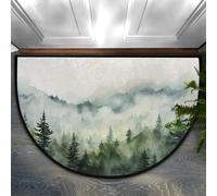 Chintiz Ink Wash Green Mountain Landscape Half Round Doormat 36x24 In, Soft Absorbent Entrance Rug with Non-Slip Backing, Indoor Welcome Mat for Entryway Bedroom Kitchen Office