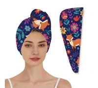 Chintiz Microfiber Hair Towel Wrap for Women, Fox Wildflower Super Absorbent Fast Drying Head Hair Towels - Anti-Frizz Soft Turbans Elastic Loop Design for Wet Long, Curly, Thick Hair