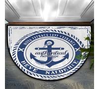 Chintiz Navy Blue Border Anchor Half Round Doormat 36x24 In, Soft Absorbent Entrance Rug with Non-Slip Backing, Indoor Welcome Mat for Entryway Bedroom Kitchen Office