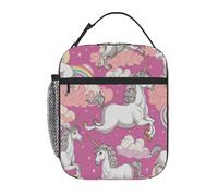 Chintiz Pink Sculptural Style Rainbow Unicorn Insulated Kids Lunch Bag, Reusable Lunch Box with Front Pocket Side Mesh, Waterproof Leakproof Lunch Tote for School Travel Picnic Beach Work Boys Girls