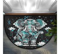 Chintiz Tribe Mysterious Style Elephant Half Round Doormat 36x24 In, Soft Absorbent Entrance Rug with Non-Slip Backing, Indoor Welcome Mat for Entryway Bedroom Kitchen Office