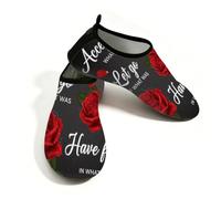 Chintiz Water Shoes for Women Men, Red Roses Non-Slip Quick Dry Soft Barefoot Aqua Socks for Summer Beach Pool Surfing Yoga Exercise