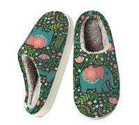 Chintiz Women's Slippers Memory Foam Warm Soft Fuzzy House Shoes | Non-slip Rubber Sole, Bedroom Slip on, Comfy Fleece Lined, Indoor Outdoor, Floral Elephant