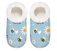 Chintiz Women's Soft Cozy Warm Ladies Slippers Socks for Women Men, Bee Polka Dot Daisy Fuzzy Plush Non-slip Closed Back House Shoes for Winter Bedroom Indoor Outdoor