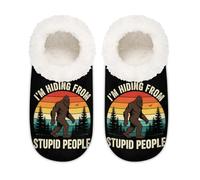 Chintiz Women's Soft Cozy Warm Ladies Slippers Socks for Women Men, Bigfoot Sasquatch Forest Fuzzy Plush Non-slip Closed Back House Shoes for Winter Bedroom Indoor Outdoor