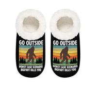 Chintiz Women's Soft Cozy Warm Ladies Slippers Socks for Women Men, Bigfoot Sasquatch Forest Fuzzy Plush Non-slip Closed Back House Shoes for Winter Bedroom Indoor Outdoor