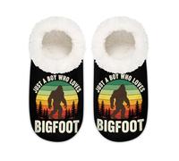 Chintiz Women's Soft Cozy Warm Ladies Slippers Socks for Women Men, Bigfoot Sasquatch Forest Fuzzy Plush Non-slip Closed Back House Shoes for Winter Bedroom Indoor Outdoor