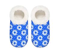 Chintiz Women's Soft Cozy Warm Ladies Slippers Socks for Women Men, Blue Polka Dot Daisy Fuzzy Plush Non-slip Closed Back House Shoes for Winter Bedroom Indoor Outdoor