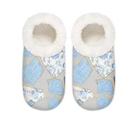 Chintiz Women's Soft Cozy Warm Ladies Slippers Socks for Women Men, Blue Porcelain Kintsugi Fuzzy Plush Non-slip Closed Back House Shoes for Winter Bedroom Indoor Outdoor