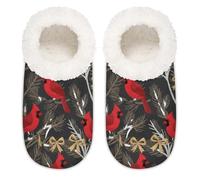 Chintiz Women's Soft Cozy Warm Ladies Slippers Socks for Women Men, Cardinal Fuzzy Plush Non-slip Closed Back House Shoes for Winter Bedroom Indoor Outdoor