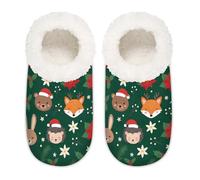 Chintiz Women's Soft Cozy Warm Ladies Slippers Socks for Women Men, Christmas Animal Poinsettia Fuzzy Plush Non-slip Closed Back House Shoes for Winter Bedroom Indoor Outdoor