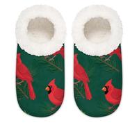 Chintiz Women's Soft Cozy Warm Ladies Slippers Socks for Women Men, Christmas Cardinal Holly Fuzzy Plush Non-slip Closed Back House Shoes for Winter Bedroom Indoor Outdoor
