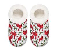 Chintiz Women's Soft Cozy Warm Ladies Slippers Socks for Women Men, Christmas Cardinal Holly Fuzzy Plush Non-slip Closed Back House Shoes for Winter Bedroom Indoor Outdoor