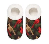 Chintiz Women's Soft Cozy Warm Ladies Slippers Socks for Women Men, Christmas Cardinal Holly Fuzzy Plush Non-slip Closed Back House Shoes for Winter Bedroom Indoor Outdoor