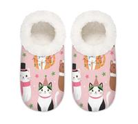 Chintiz Women's Soft Cozy Warm Ladies Slippers Socks for Women Men, Christmas Cats Fuzzy Plush Non-slip Closed Back House Shoes for Winter Bedroom Indoor Outdoor