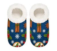 Chintiz Women's Soft Cozy Warm Ladies Slippers Socks for Women Men, Christmas Cinnamon Holly Fuzzy Plush Non-slip Closed Back House Shoes for Winter Bedroom Indoor Outdoor