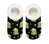 Chintiz Women's Soft Cozy Warm Ladies Slippers Socks for Women Men, Christmas Frog Fuzzy Plush Non-slip Closed Back House Shoes for Winter Bedroom Indoor Outdoor