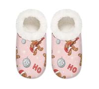 Chintiz Women's Soft Cozy Warm Ladies Slippers Socks for Women Men, Christmas Gingerbread Man Fuzzy Plush Non-slip Closed Back House Shoes for Winter Bedroom Indoor Outdoor