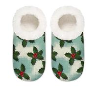 Chintiz Women's Soft Cozy Warm Ladies Slippers Socks for Women Men, Christmas Holly Fuzzy Plush Non-slip Closed Back House Shoes for Winter Bedroom Indoor Outdoor