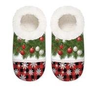 Chintiz Women's Soft Cozy Warm Ladies Slippers Socks for Women Men, Christmas Holly Plaid Fuzzy Plush Non-slip Closed Back House Shoes for Winter Bedroom Indoor Outdoor