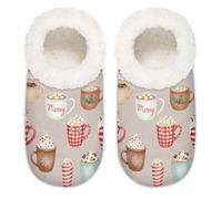 Chintiz Women's Soft Cozy Warm Ladies Slippers Socks for Women Men, Christmas Hot Chocolate Fuzzy Plush Non-slip Closed Back House Shoes for Winter Bedroom Indoor Outdoor