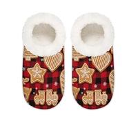 Chintiz Women's Soft Cozy Warm Ladies Slippers Socks for Women Men, Christmas Plaid Gingerbread Man Fuzzy Plush Non-slip Closed Back House Shoes for Winter Bedroom Indoor Outdoor