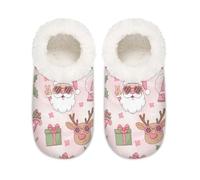 Chintiz Women's Soft Cozy Warm Ladies Slippers Socks for Women Men, Christmas Santa Reindeer Fuzzy Plush Non-slip Closed Back House Shoes for Winter Bedroom Indoor Outdoor