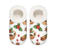 Chintiz Women's Soft Cozy Warm Ladies Slippers Socks for Women Men, Cinnamon Christmas Holly Pie Fuzzy Plush Non-slip Closed Back House Shoes for Winter Bedroom Indoor Outdoor