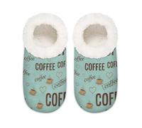 Chintiz Women's Soft Cozy Warm Ladies Slippers Socks for Women Men, Coffee Time Fuzzy Plush Non-slip Closed Back House Shoes for Winter Bedroom Indoor Outdoor