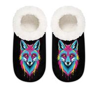 Chintiz Women's Soft Cozy Warm Ladies Slippers Socks for Women Men, Colorful Fox Fuzzy Plush Non-slip Closed Back House Shoes for Winter Bedroom Indoor Outdoor