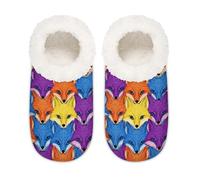 Chintiz Women's Soft Cozy Warm Ladies Slippers Socks for Women Men, Colorful Fox Fuzzy Plush Non-slip Closed Back House Shoes for Winter Bedroom Indoor Outdoor