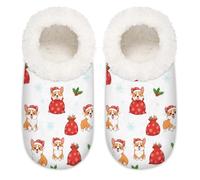 Chintiz Women's Soft Cozy Warm Ladies Slippers Socks for Women Men, Cute Christmas Corgi Fuzzy Plush Non-slip Closed Back House Shoes for Winter Bedroom Indoor Outdoor