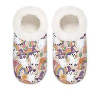 Chintiz Women's Soft Cozy Warm Ladies Slippers Socks for Women Men, Cute Halloween Ghosts Rainbows Fuzzy Plush Non-slip Closed Back House Shoes for Winter Bedroom Indoor Outdoor