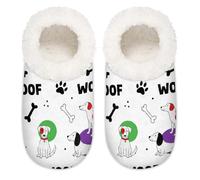 Chintiz Women's Soft Cozy Warm Ladies Slippers Socks for Women Men, Cute Puppy Woof Fuzzy Plush Non-slip Closed Back House Shoes for Winter Bedroom Indoor Outdoor