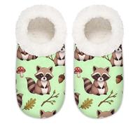Chintiz Women's Soft Cozy Warm Ladies Slippers Socks for Women Men, Cute Raccoon Mushroom Fuzzy Plush Non-slip Closed Back House Shoes for Winter Bedroom Indoor Outdoor