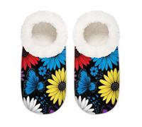 Chintiz Women's Soft Cozy Warm Ladies Slippers Socks for Women Men, Daisy Butterfly Fuzzy Plush Non-slip Closed Back House Shoes for Winter Bedroom Indoor Outdoor