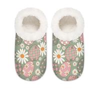 Chintiz Women's Soft Cozy Warm Ladies Slippers Socks for Women Men, Daisy Easter Egg Fuzzy Plush Non-slip Closed Back House Shoes for Winter Bedroom Indoor Outdoor