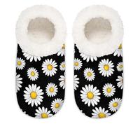 Chintiz Women's Soft Cozy Warm Ladies Slippers Socks for Women Men, Daisy Flowers Fuzzy Plush Non-slip Closed Back House Shoes for Winter Bedroom Indoor Outdoor