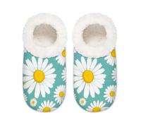 Chintiz Women's Soft Cozy Warm Ladies Slippers Socks for Women Men, Daisy Turquoise Fuzzy Plush Non-slip Closed Back House Shoes for Winter Bedroom Indoor Outdoor