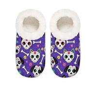 Chintiz Women's Soft Cozy Warm Ladies Slippers Socks for Women Men, Day Of The Dead Pet Skulls Fuzzy Plush Non-slip Closed Back House Shoes for Winter Bedroom Indoor Outdoor