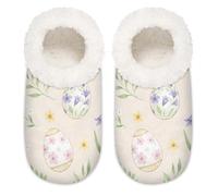 Chintiz Women's Soft Cozy Warm Ladies Slippers Socks for Women Men, Easter Cherry Blossom Egg Fuzzy Plush Non-slip Closed Back House Shoes for Winter Bedroom Indoor Outdoor
