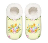 Chintiz Women's Soft Cozy Warm Ladies Slippers Socks for Women Men, Easter Eggs Spring Easter Fuzzy Plush Non-slip Closed Back House Shoes for Winter Bedroom Indoor Outdoor