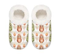 Chintiz Women's Soft Cozy Warm Ladies Slippers Socks for Women Men, Fall Cute Owl Fuzzy Plush Non-slip Closed Back House Shoes for Winter Bedroom Indoor Outdoor