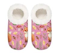 Chintiz Women's Soft Cozy Warm Ladies Slippers Socks for Women Men, Fall Fox Fuzzy Plush Non-slip Closed Back House Shoes for Winter Bedroom Indoor Outdoor