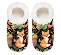Chintiz Women's Soft Cozy Warm Ladies Slippers Socks for Women Men, Fall Pumpkin Fox Fuzzy Plush Non-slip Closed Back House Shoes for Winter Bedroom Indoor Outdoor