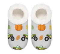 Chintiz Women's Soft Cozy Warm Ladies Slippers Socks for Women Men, Fall Pumpkin Monster Trucks Fuzzy Plush Non-slip Closed Back House Shoes for Winter Bedroom Indoor Outdoor
