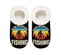 Chintiz Women's Soft Cozy Warm Ladies Slippers Socks for Women Men, Fishing Bigfoot Fuzzy Plush Non-slip Closed Back House Shoes for Winter Bedroom Indoor Outdoor