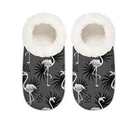 Chintiz Women's Soft Cozy Warm Ladies Slippers Socks for Women Men, Flamingo Skeleton Fuzzy Plush Non-slip Closed Back House Shoes for Winter Bedroom Indoor Outdoor
