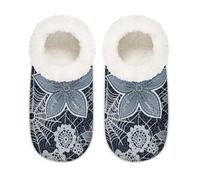 Chintiz Women's Soft Cozy Warm Ladies Slippers Socks for Women Men, Floral Spider Web Fuzzy Plush Non-slip Closed Back House Shoes for Winter Bedroom Indoor Outdoor