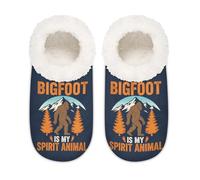 Chintiz Women's Soft Cozy Warm Ladies Slippers Socks for Women Men, Forest Bigfoot Fuzzy Plush Non-slip Closed Back House Shoes for Winter Bedroom Indoor Outdoor